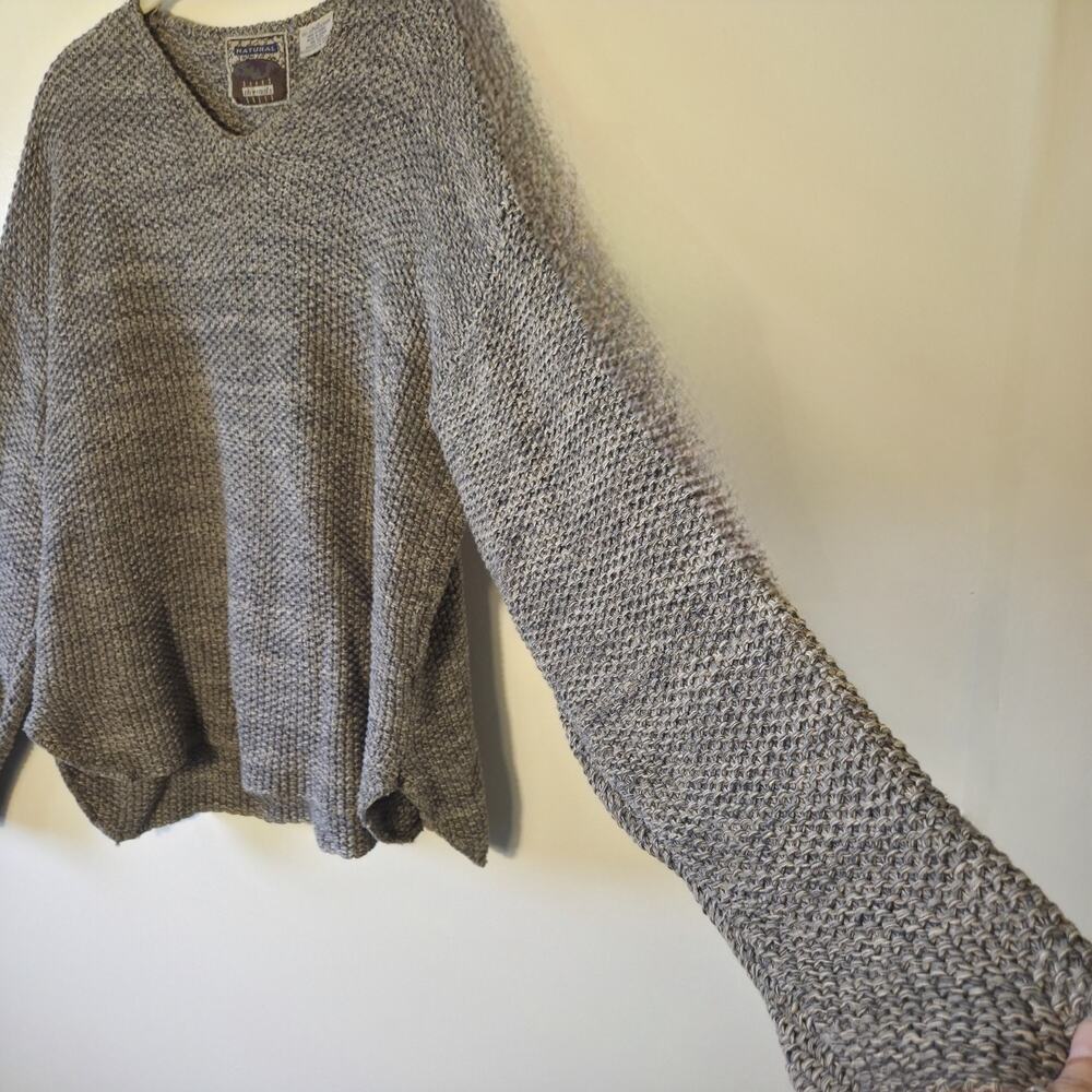 Natural Fiber V Neck Sweater Olive Drab Size L Oversized Textured Weave Cotton